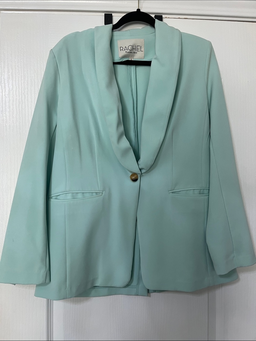 RACHEL Rachel Roy Mint Green Shawl Collar Single-Button Blazer